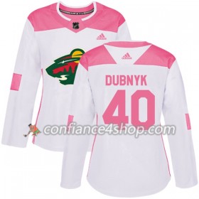 Adidas Maillot de Hockey Minnesota Wild Devan Dubnyk 40 2017-2018 Blanc Rose Fashion Authentic - Femme